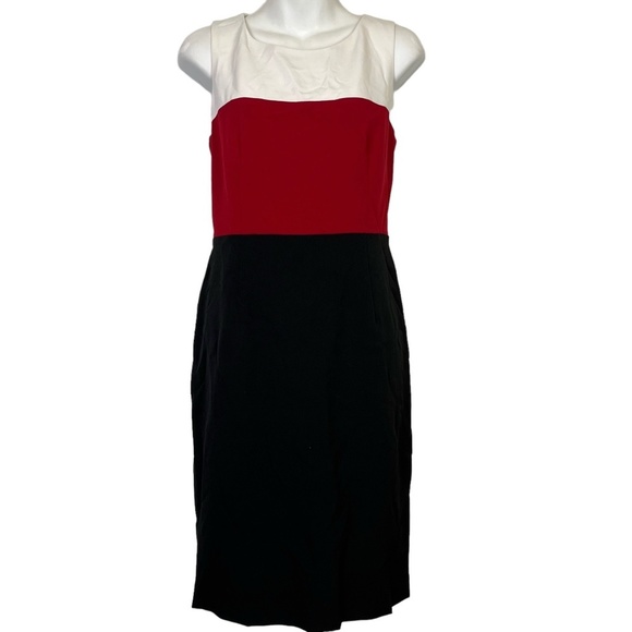 KASPER Red White Black Color Block Sheath Sleeveless Knee Length Career Dress 4 - Picture 1 of 16